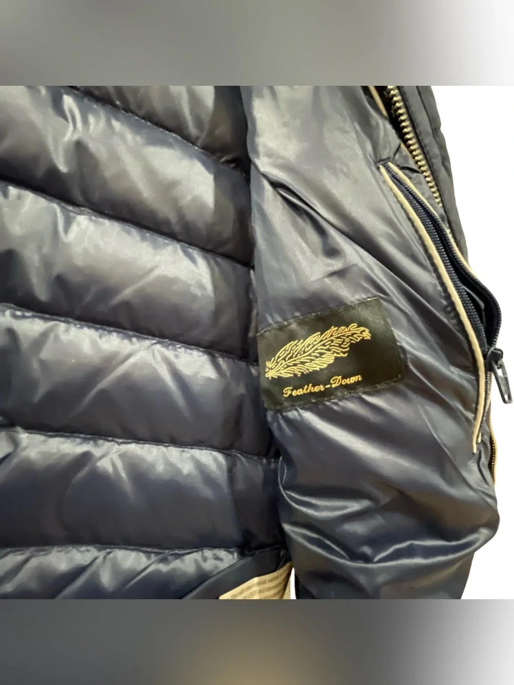 Massimo Dutti Quilted Down Navy Jacket, Size S